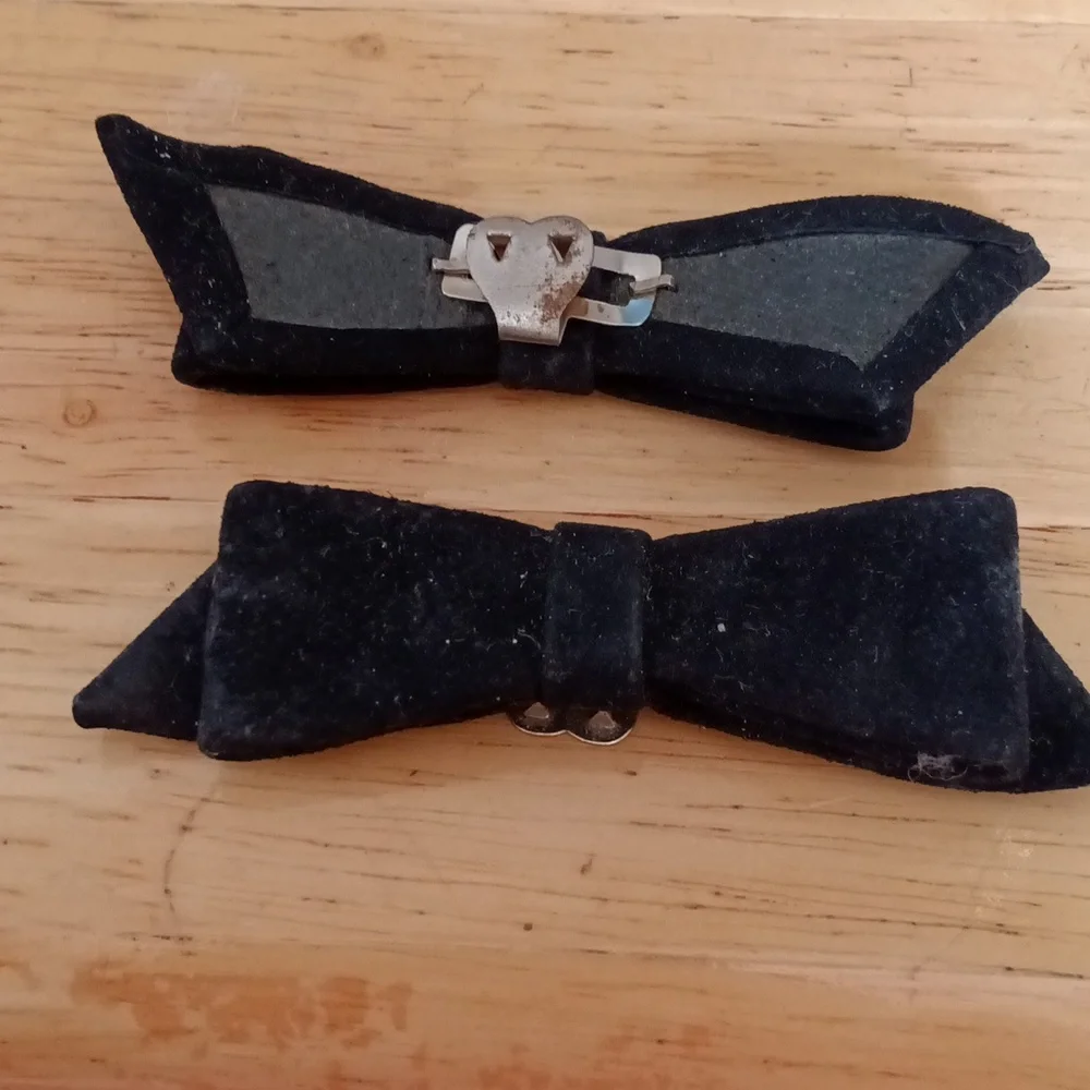 Vintage black fabric bow shoe clips - Picture 1 of 2